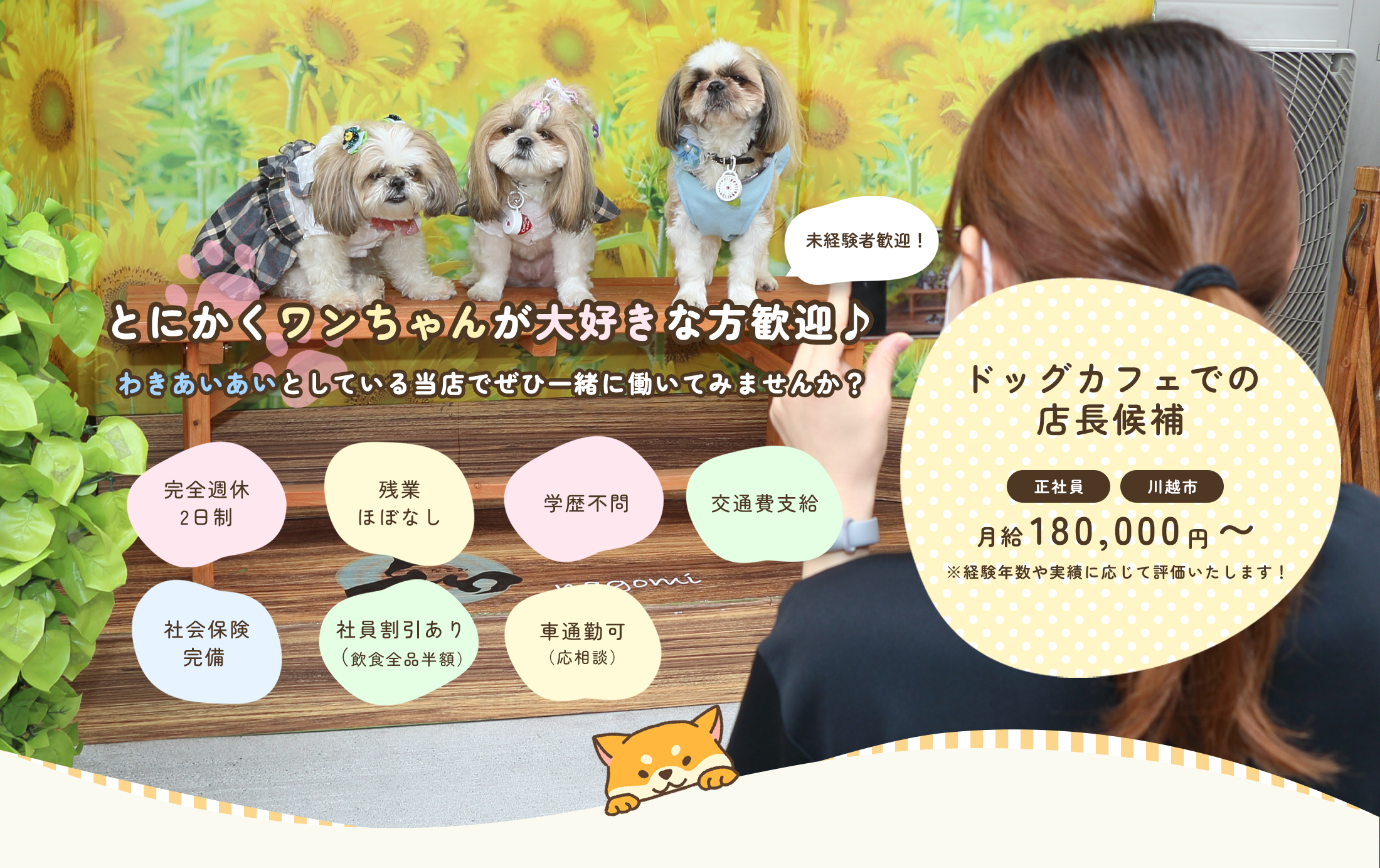 ドッグカフェでの店長候補（正社員×川越市）募集